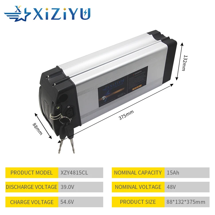 Hot selling 15Ah 48V 18650 battery pack e-bike battery XZY 4815CL battery