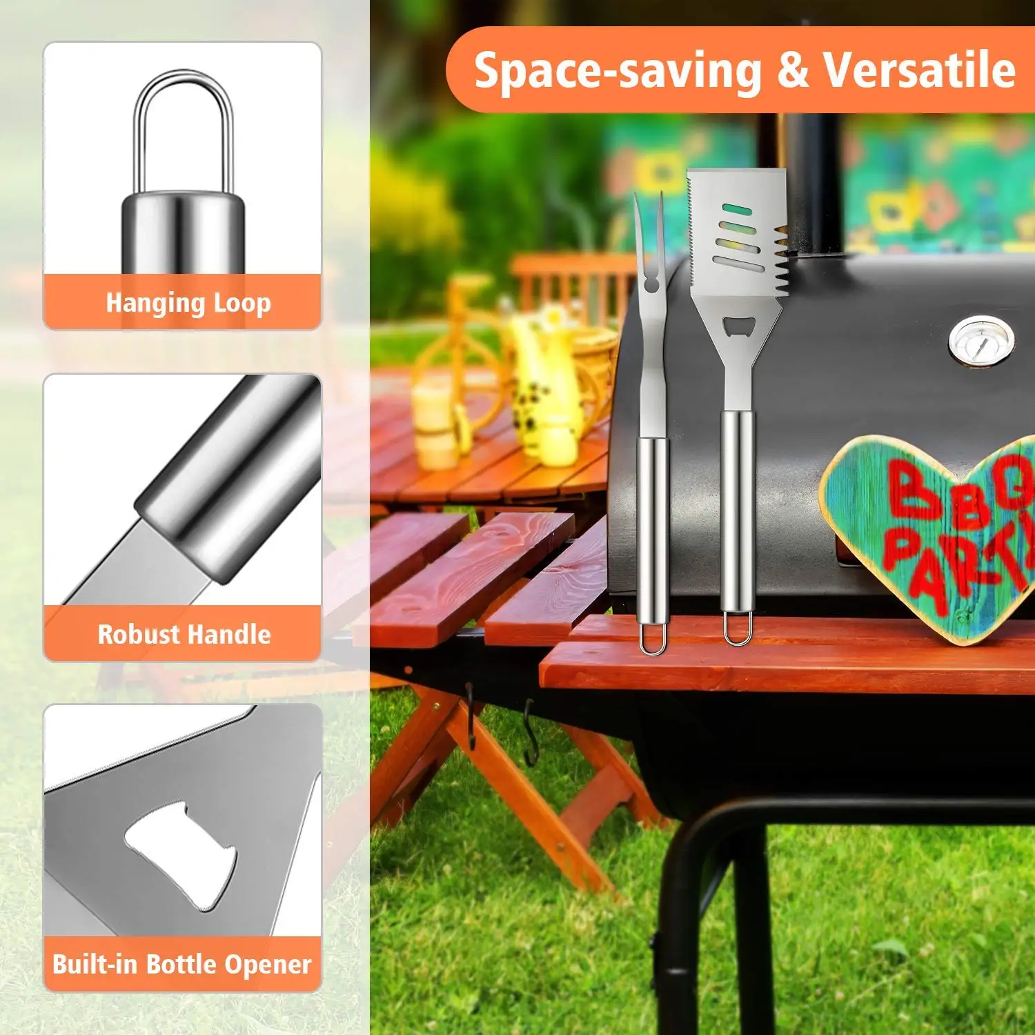 32 Pieces Stainless Steel Metal BBQ Spatula Grill Tool set Barbecue Grills Accessories Utensils Tools Kit For Outdoor Camping