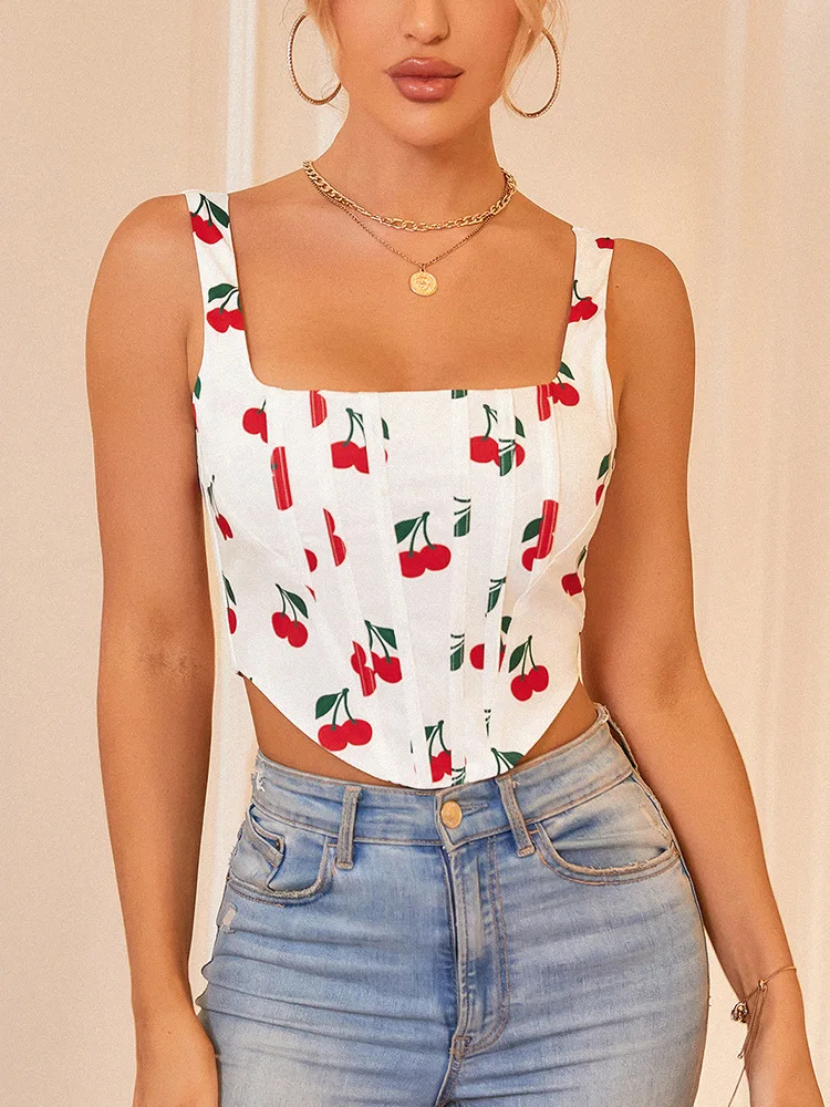 Floral Summer Tops Vestidos Fiesta Corset Fashion Tops Blouse Women New Model Shirts Bustier Corset Crop Top