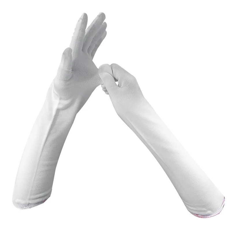 Nylon Knit Guanti Da Long Cuff Protective Hand Gloves Knitted Uniform Ceremonial Parade White Nylon Gloves