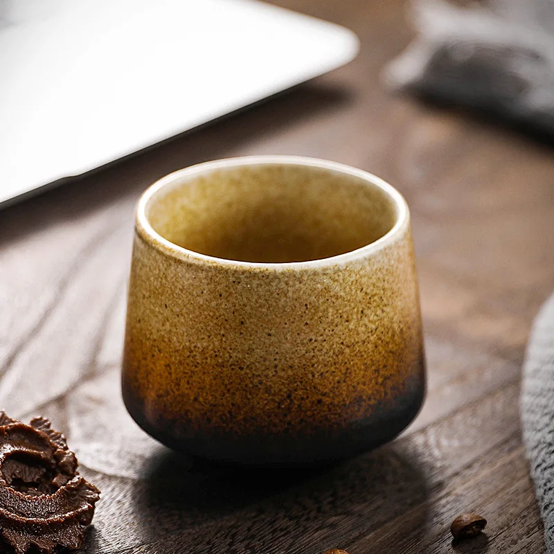 Japanese Retro Stoneware Teacup Colorful Vintage Coarse Pottery Countertop Ecocoffee Porcelain Ceramic Mug Cup Without Handle