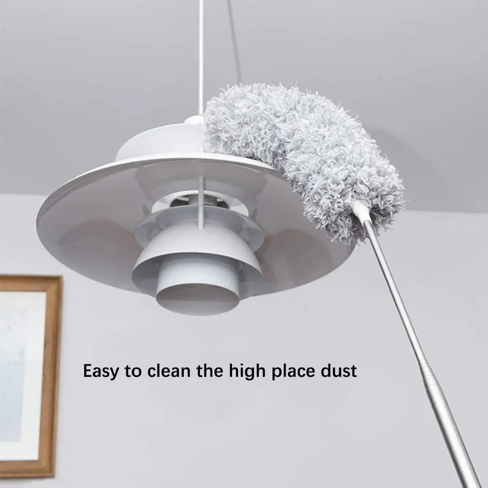 Retractable Microfiber Gap Dust Cleaner Extension Pole 31.5' to 100' Reusable Bendable Long Handle Feather
