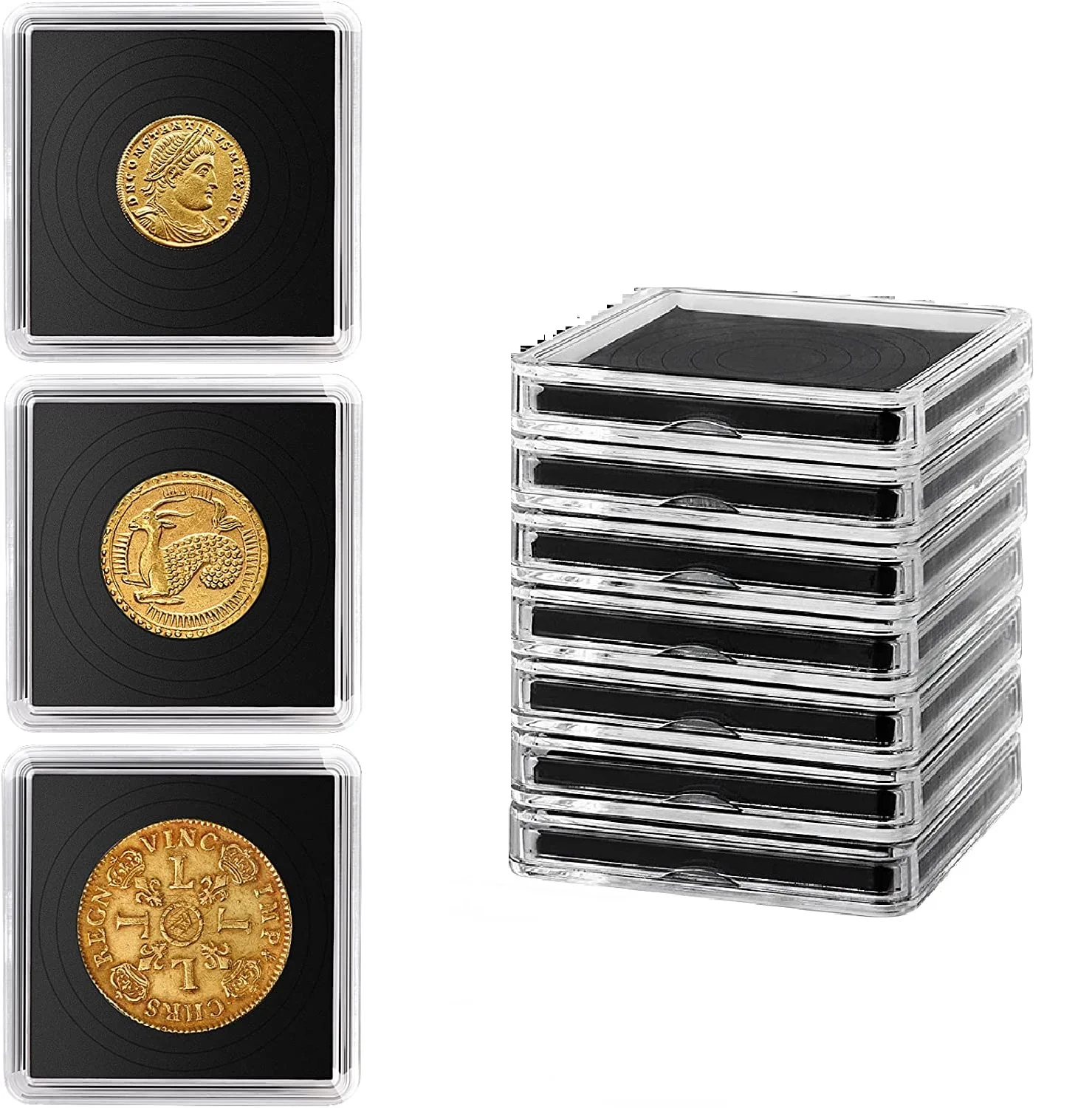 Square Coin Holder Display  5 Sizes Foam Gasket Silver Dollar Protectors Snap Coin Storage Gift  Acrylic Coin Display Case
