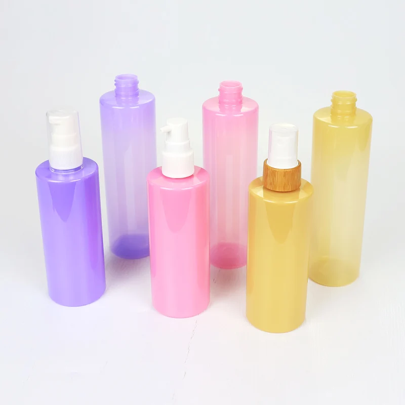 Custom Plastic Cosmetics Packaging Luxury Cosmetic Packaging Set Skin Care Pink Cylinder Bottles And Jars