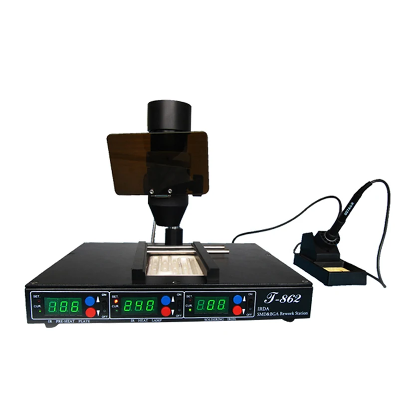 SMD T-862  infrared 3 in 1 BGA rework station with electric iron phone laptop components desoldering and welding machine