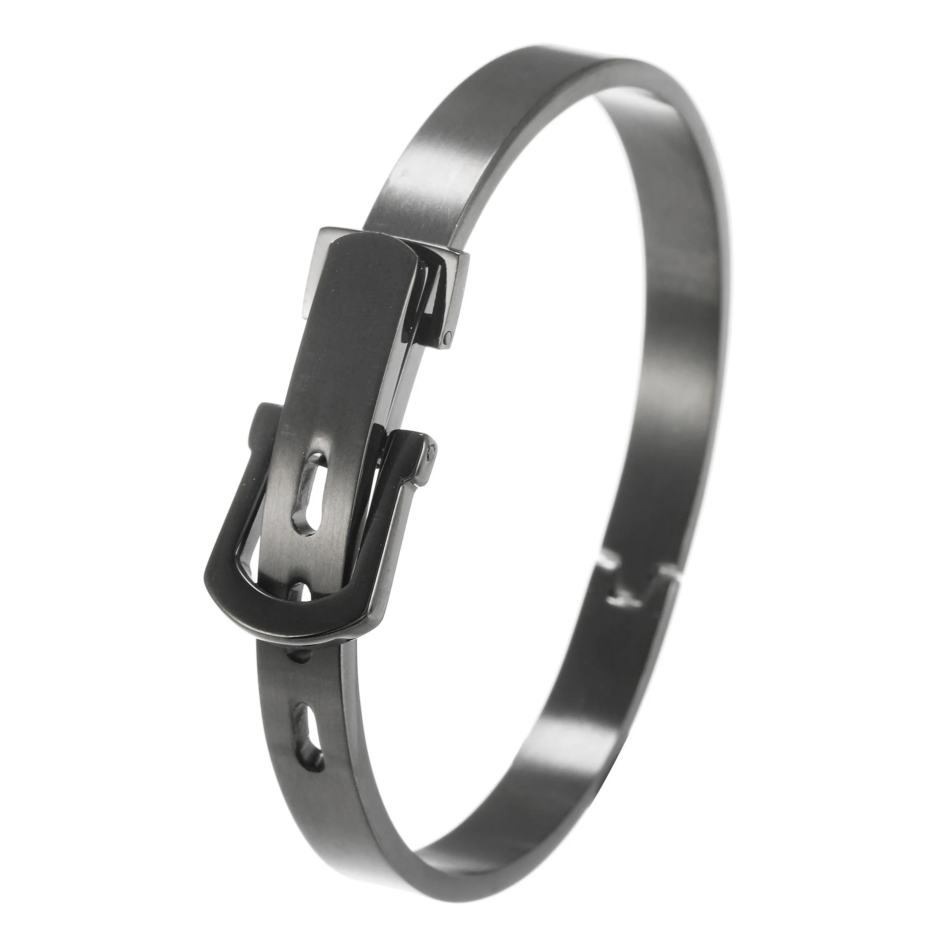 Professional Classic Belt Stainless Steel British Style Belt Buckle Bangle Belt Strap Open Cuff Bangle Couple Bracelet 4 Colors