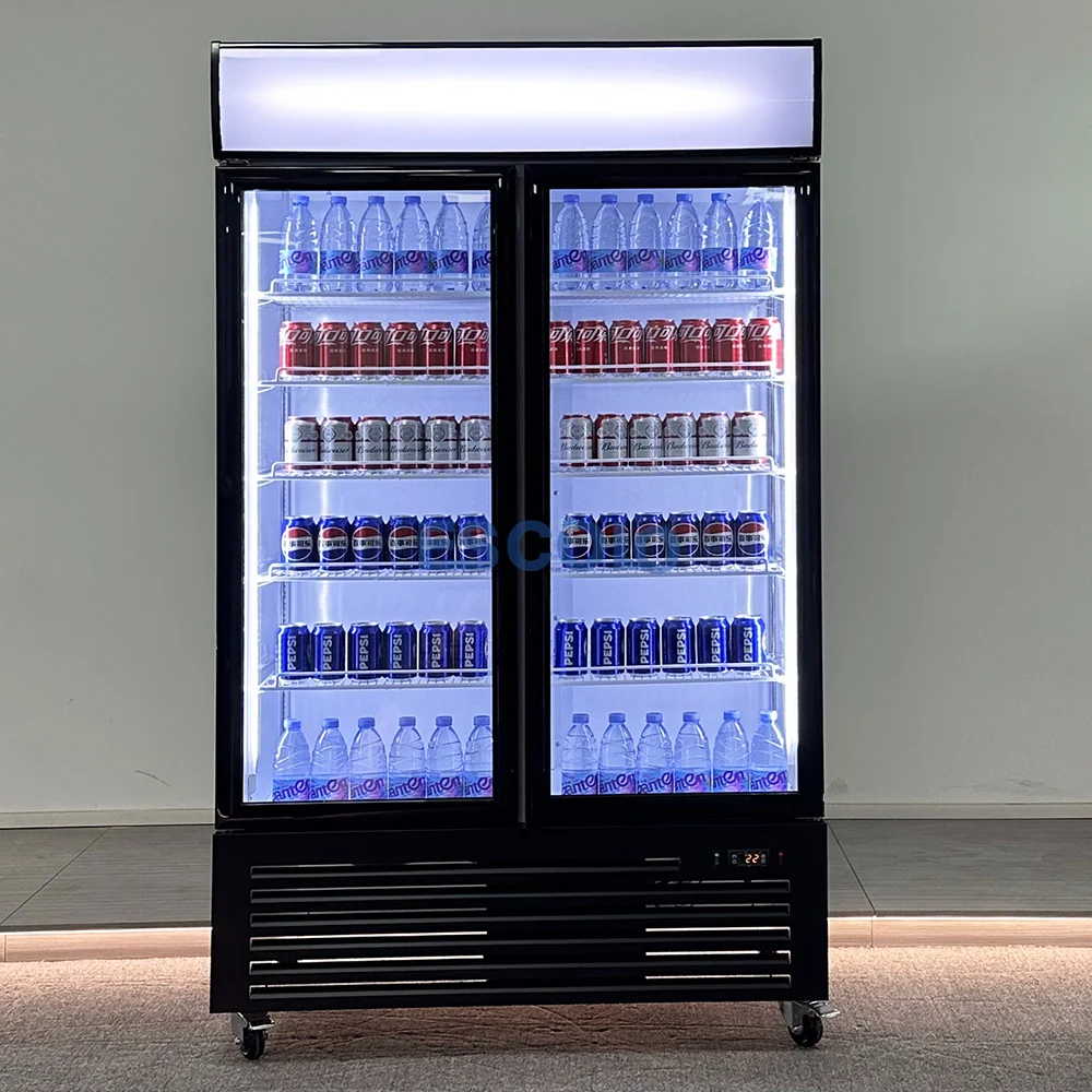 The Best Double Door Refrigerator Commercial Glass Display Showcase Drink Coolers Upright Fridge For Sale