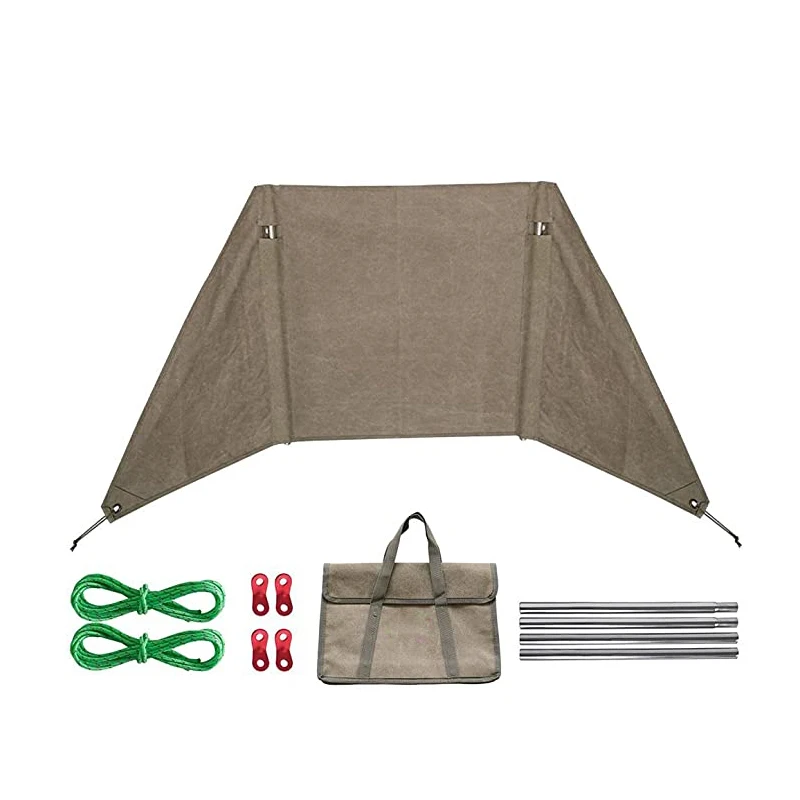 Canvas Fireproof Windproof Curtain Shield Plates Foldable Tarp Camping Wind Screen Beach Windbreak For Picnic BBQ Cooking