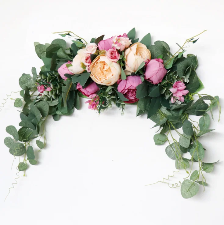 Hot sale Artificial peony flower door Swag Decorative door wreath Swag with Eucalyptus Leaves for Front Door Wall Decor