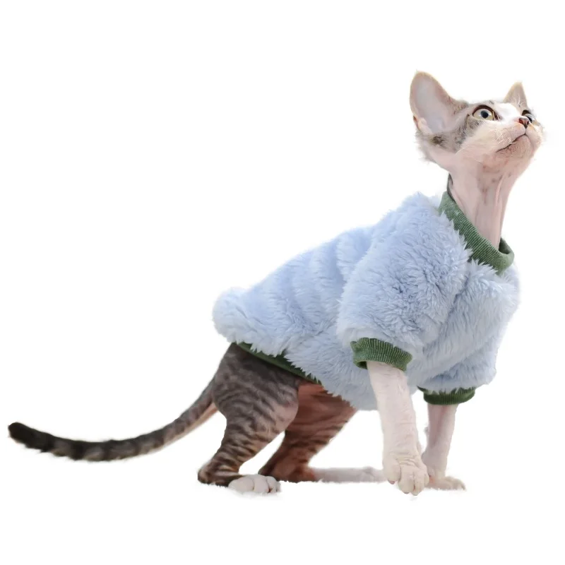 Moorspet XL Striped Pattern Cat Clothes Winter Heattech German Fleece-Lined Cotton Coat for Kitten Shorthair Anti-Shedding