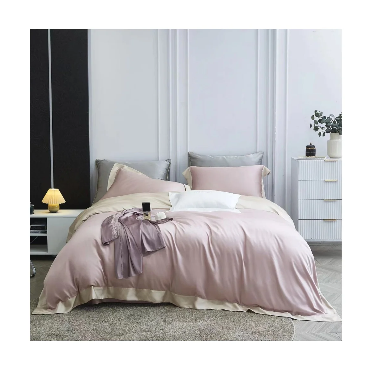 Набор 100% постельного белья из органического белого и черного цвета