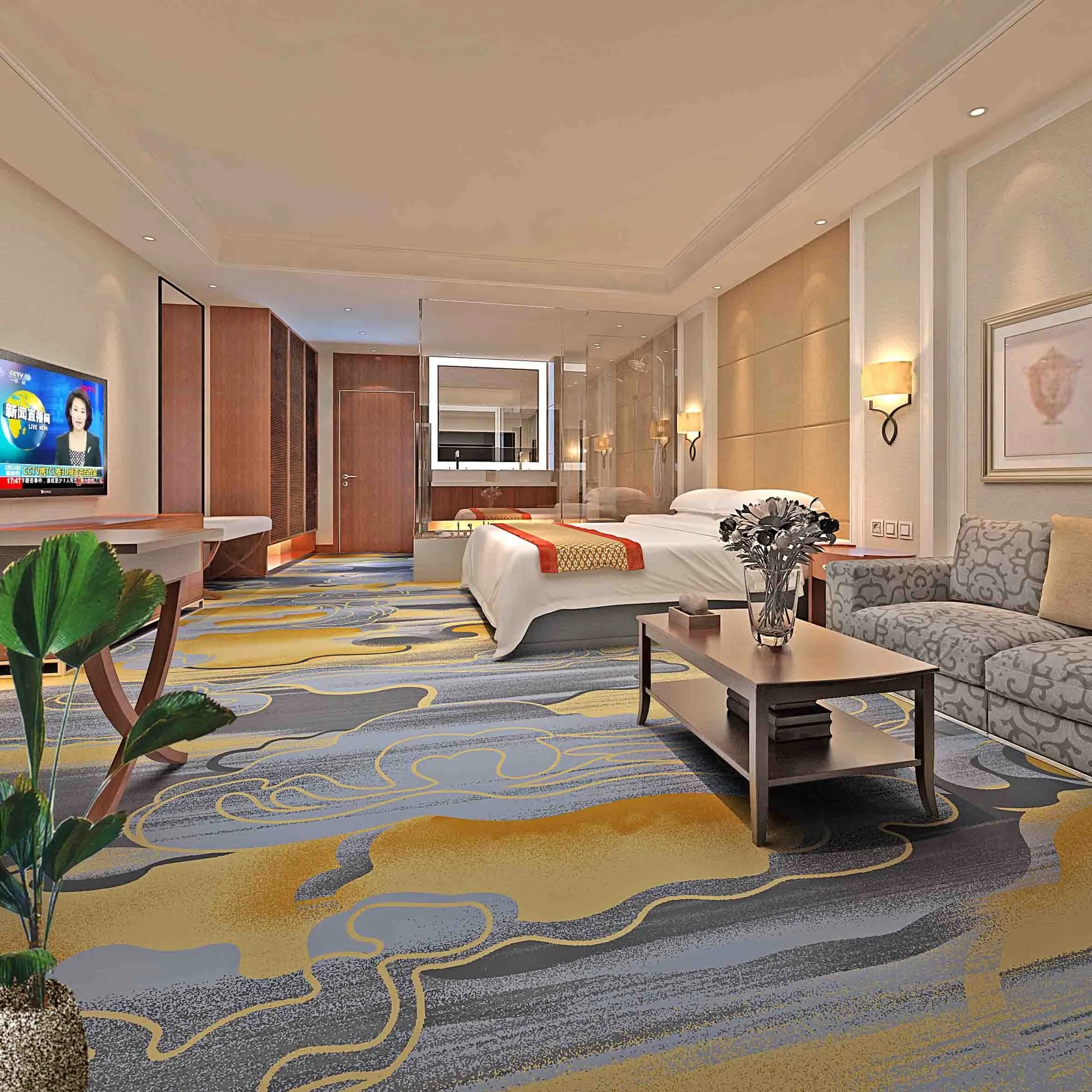 Hotel room printed nylon carpet full carpet striped pattern manufacturers can be customized