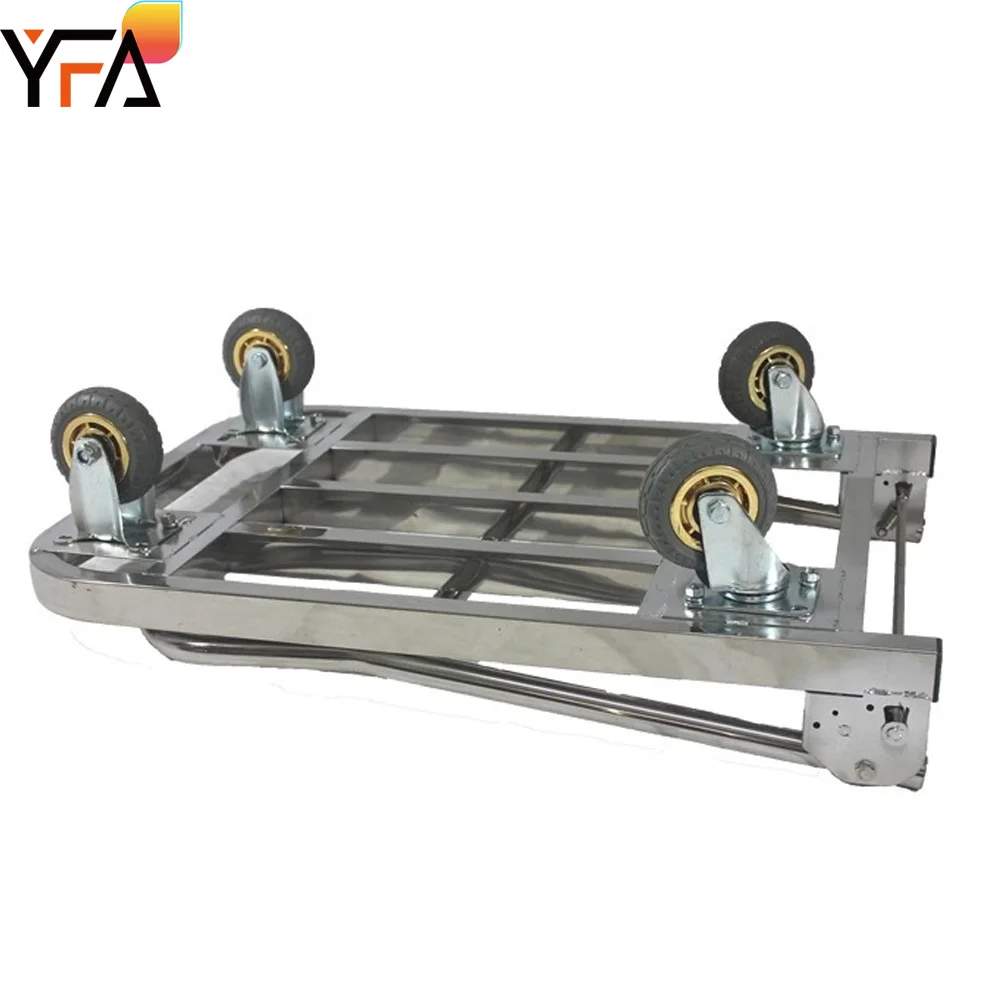 Stainless Steel Hand Carts Heavy-Duty Foldable Platform Trolley Truck Platform Hand Truck, 4-Wheel Warehouse Hand Trolley