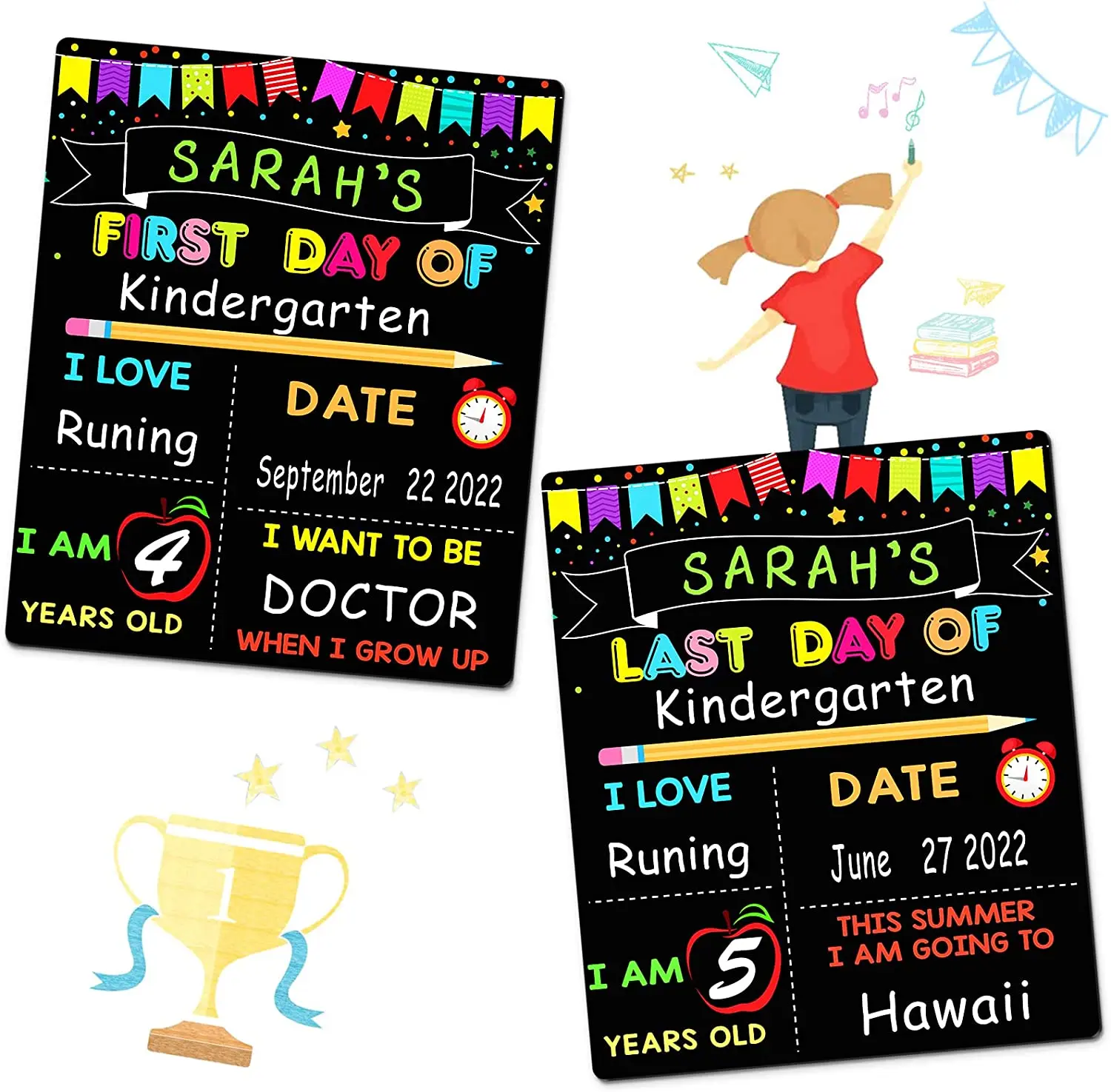 Double Sided MDF Board Back To School Reusable Magnetic Kids Board