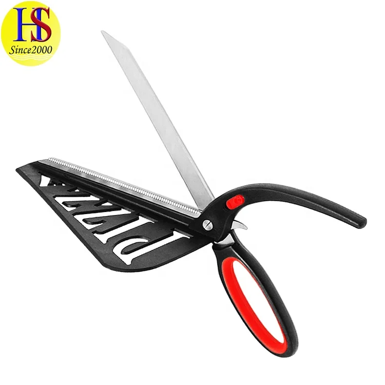 Safety Lock 2 In 1 Metal Big Pizza Cutting Scissors with Serving Spatula