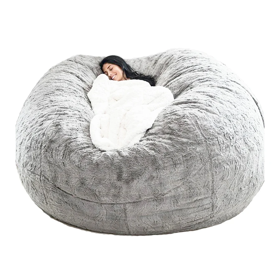 Large bed lazy room recliner for leisure and relaxation memory foam pouf fur white bean bag