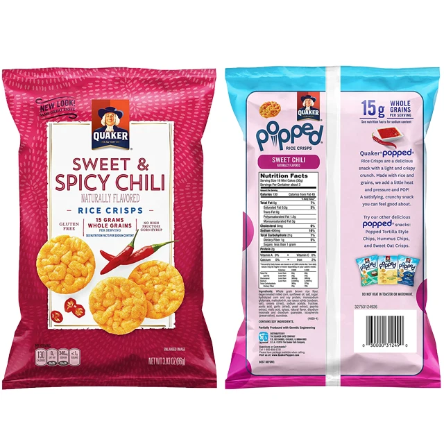 Custom Print 50g Back Middle Seal Pillow Pouch Aluminium Foil Dry Food Rice Crispy Chips Fries Snacks Packing Bags