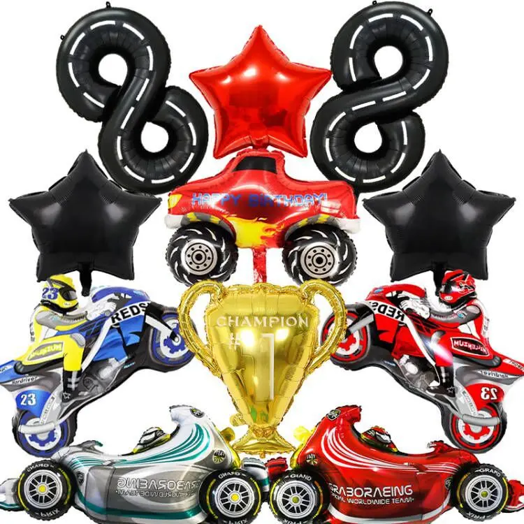 Wholesale New Tire Racing Car Balloon Speed Racing Aluminum Film Globos Helmet Party Decoration Balloon Set