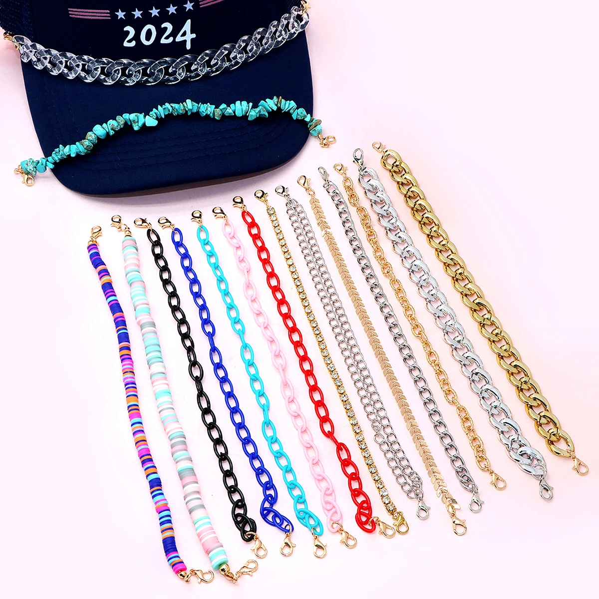 2024 RTS New Arrival Turquoise Trucker Hat Chains DIY Polymer Clay Baseball Cap Chains Halloween and Christmas Gifts Accessories