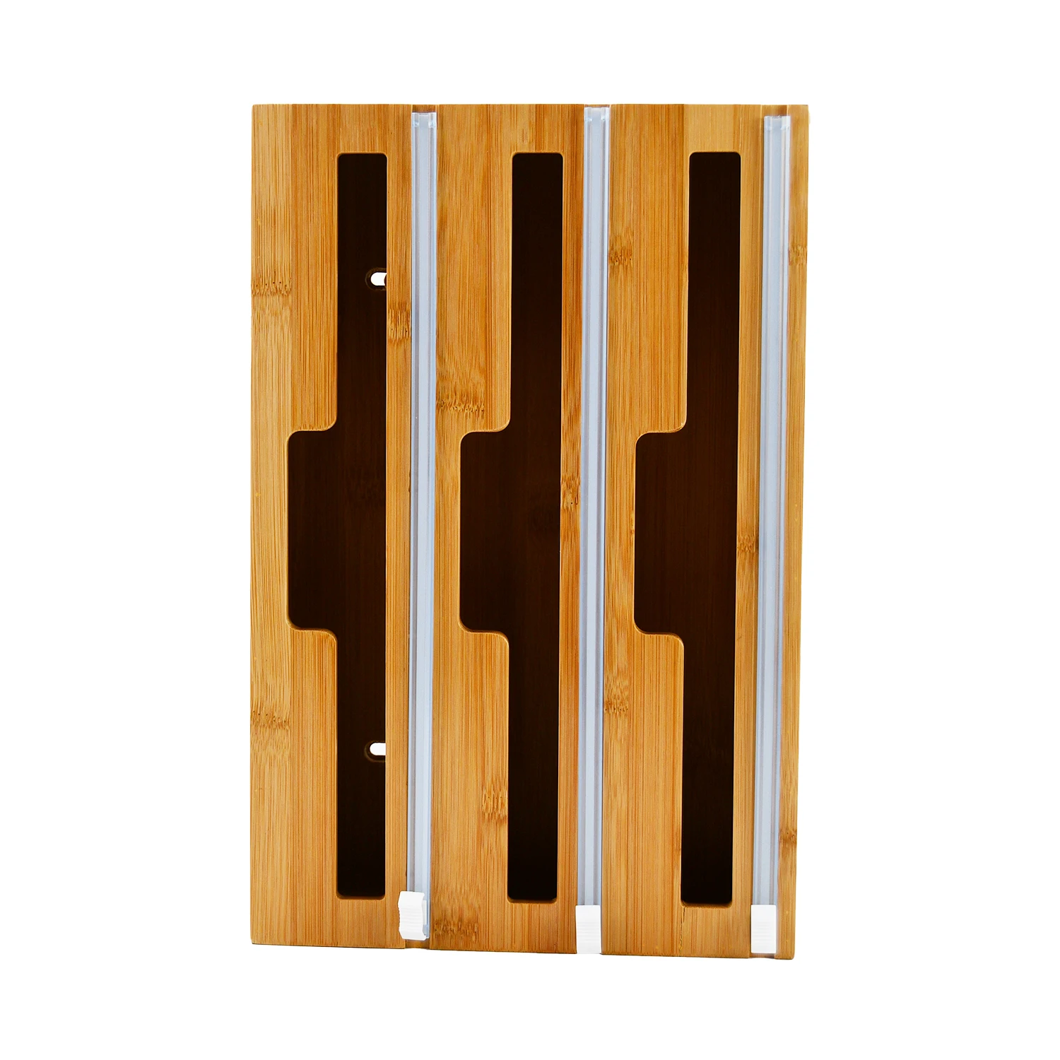 Bamboo Cling Wrap Dispenser with Cutter 3-in-1 Plastic Wrap, Wax Paper, Aluminum Foil Dispenser Organization and Storage