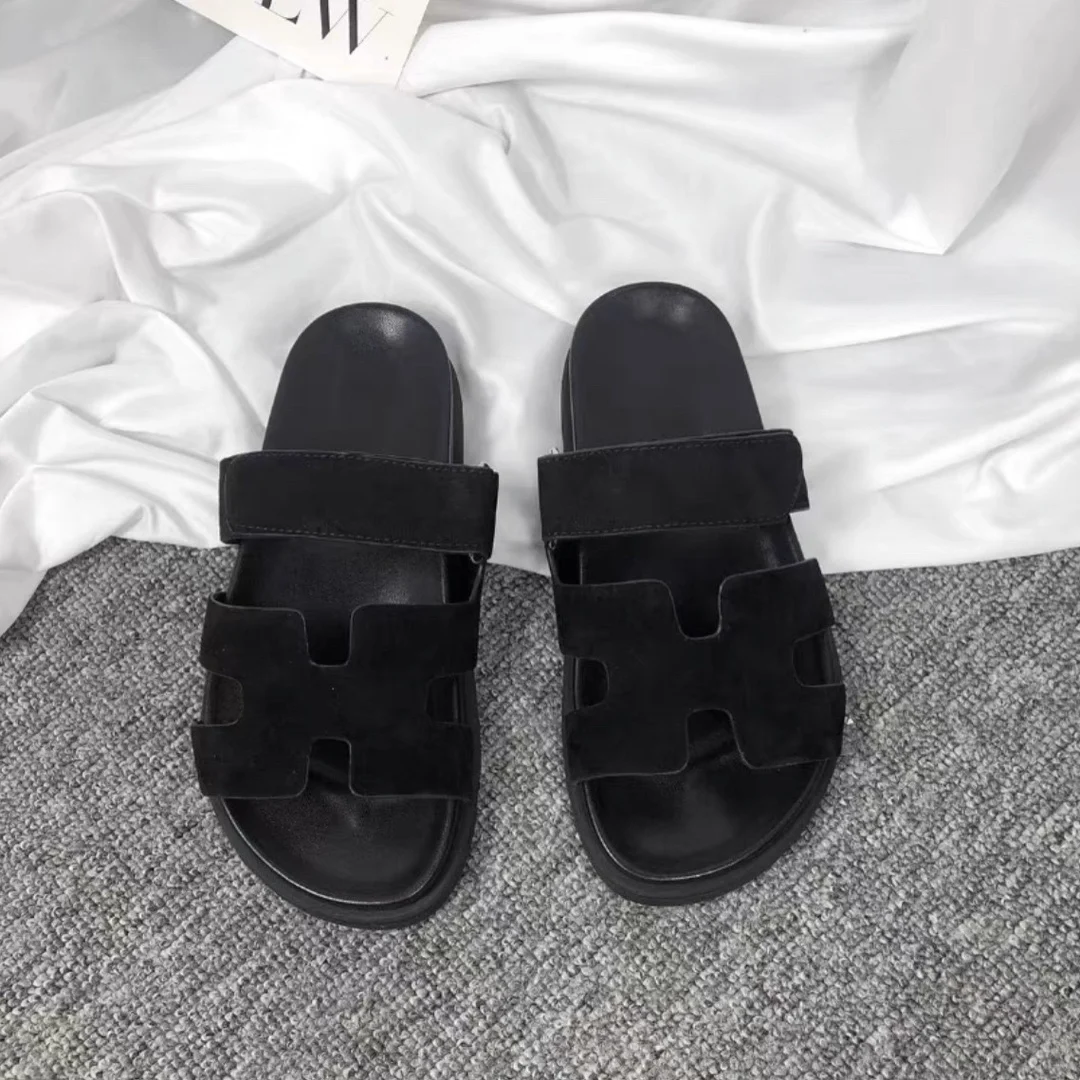 2024 Ladies Thick Soled Flat Slippers Female Summer Fashion Sandals Slippers Women Slides Slippersrs Large Size 43 44 EVA PU