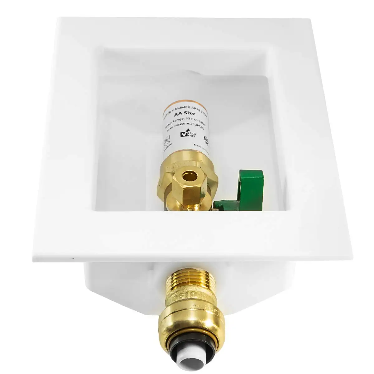 1/4-Turn Ball Valve with Copper Sweat Pre-assembled Ice Maker Outlet Box, 1/2-Inch Sweat with Installed Water Hammer Arrestor