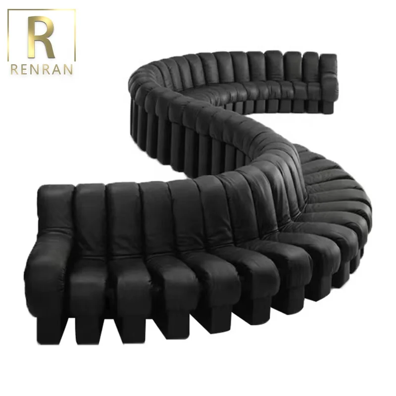 The latest Italian design piano sofa Villa living room sofas snake-shaped arc-shaped module combination leather luxury sofa set