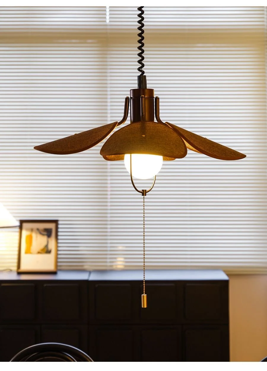 Lumind Wabi-sabi style solid wood restaurant chandelier home stay dining table bar counter telescopic retro log lamp