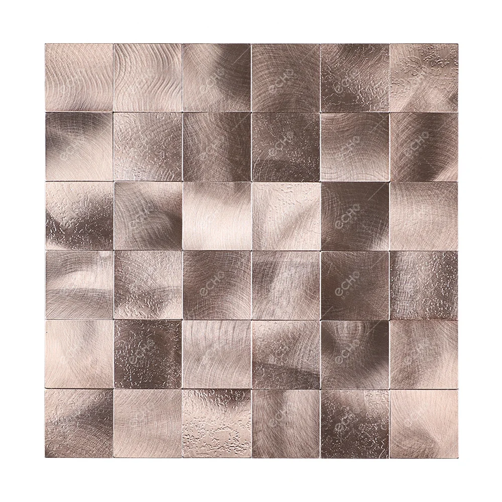 Rose gold color square shape metallic bathroom tiles decorative self adhesive metal mosaic tiles for kitchen wall