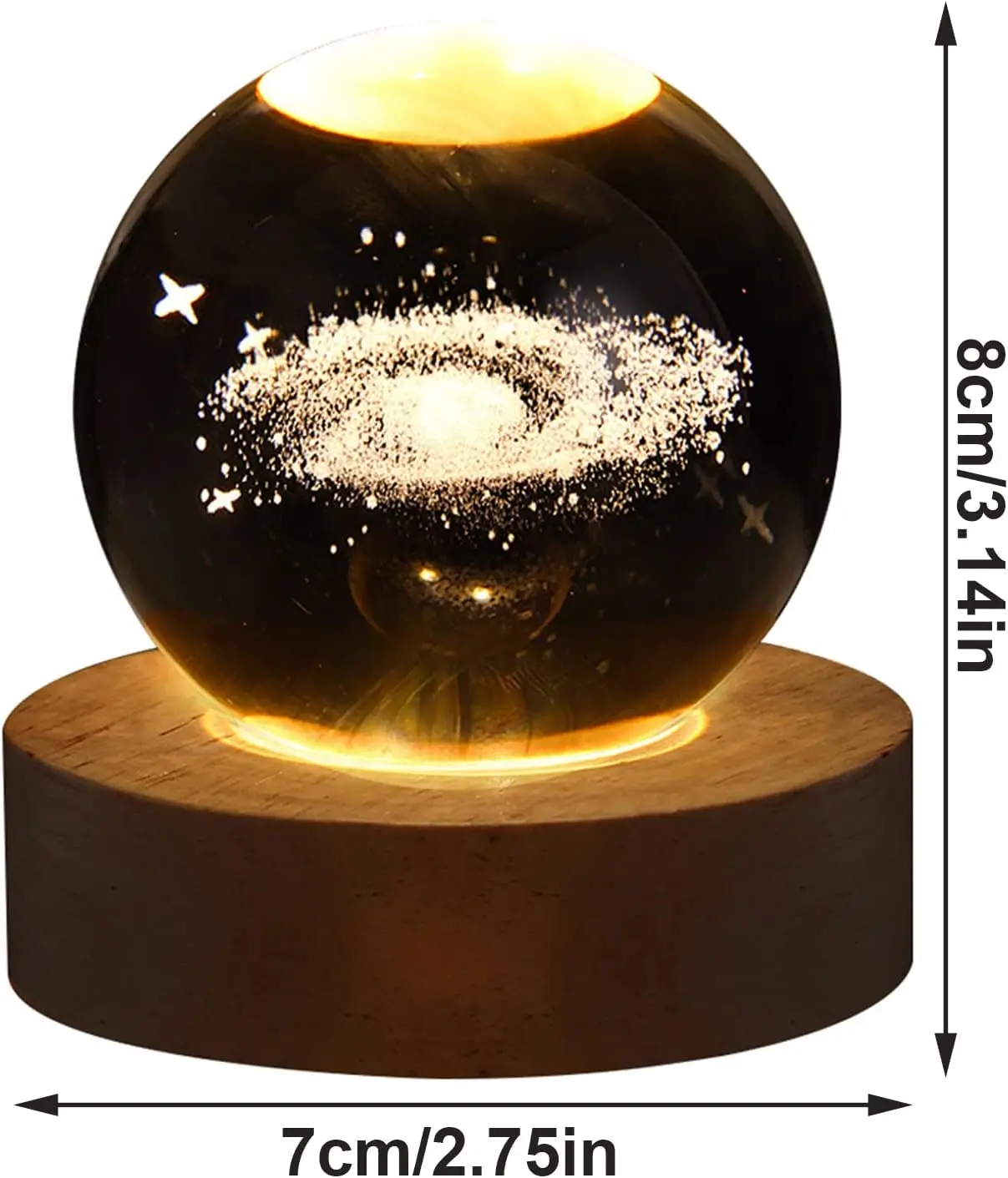 3D Interior Carved Glass Ball Night Lights Space Themed Dream Art Solar System Saturn Galaxy Ball USB Sphere With Wood Base