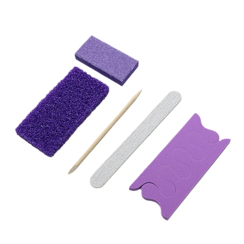 Manicure Pedicure Tool Kit Purple Nail Buffer with Cuticle Pusher Wood Stick Remove Cleaning Nail File And Nail Buffer Set