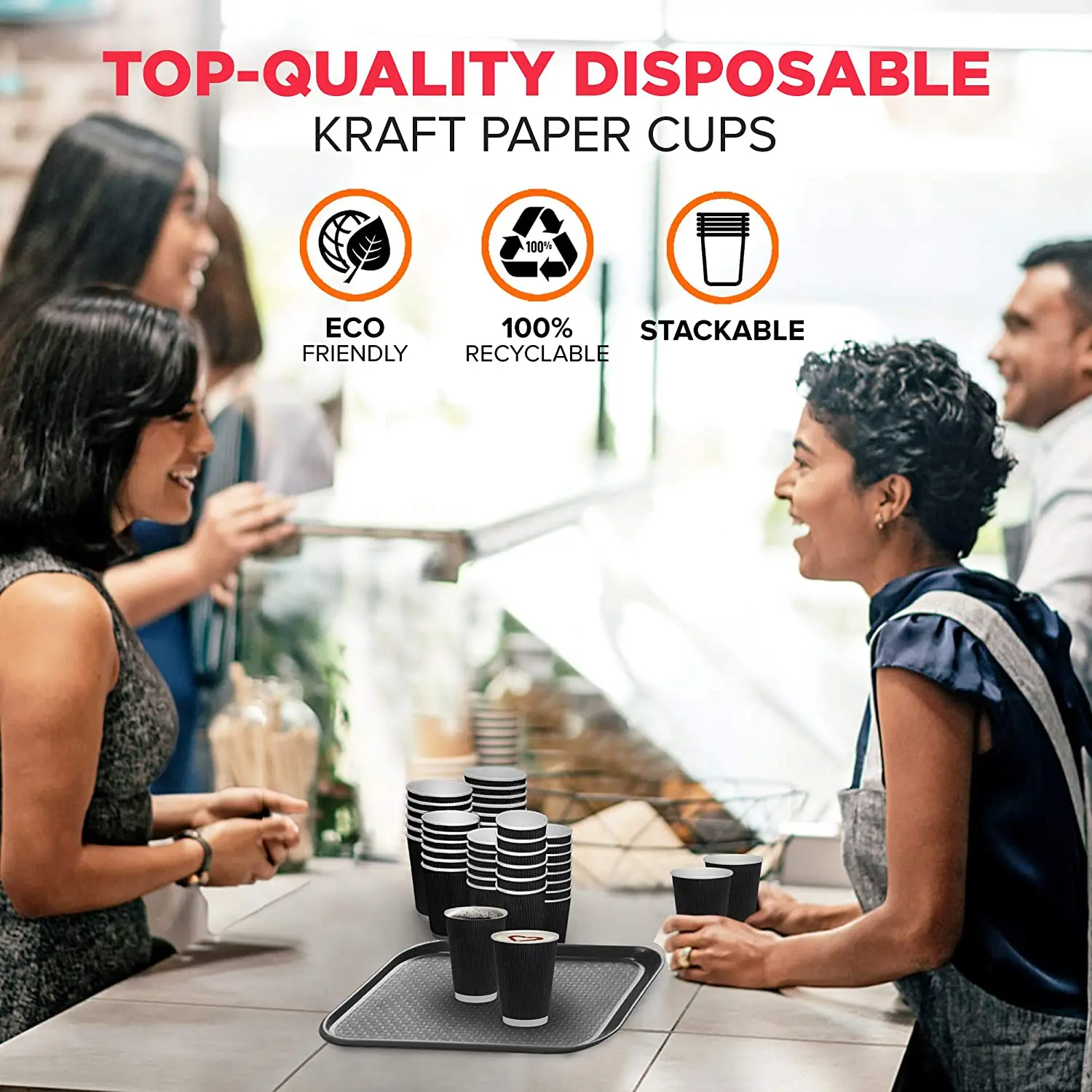 Disposable Hot Cups Double Wall Insulated Ripple Sleeves To Go Coffee Cups 8oz black paper coffee cup for Chocolate Tea Cocoa