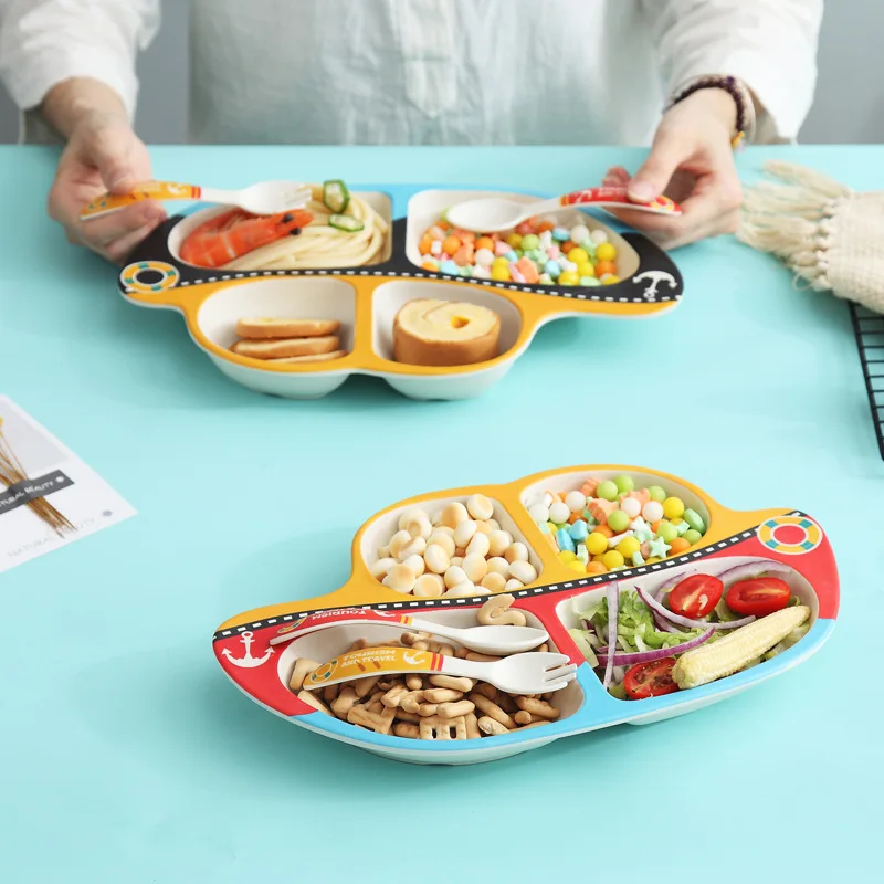 3pcs bamboo fiber Creative sailing boat baby split plate three-piece rice bowl set