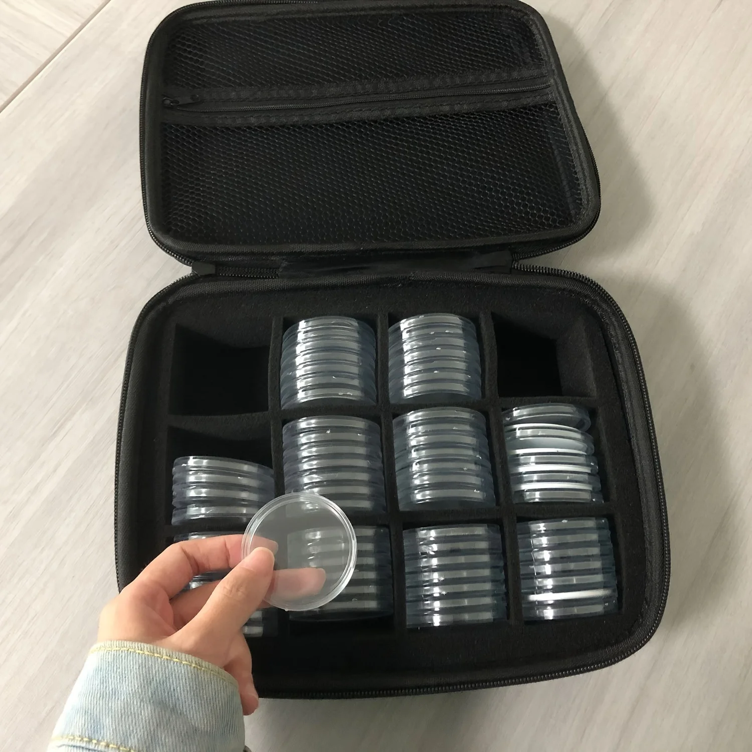 Wholesale Custom Logo Large Capacity Multi-Function 100 Pieces Eva Case Hard Coin Capsules Holders Foam Box