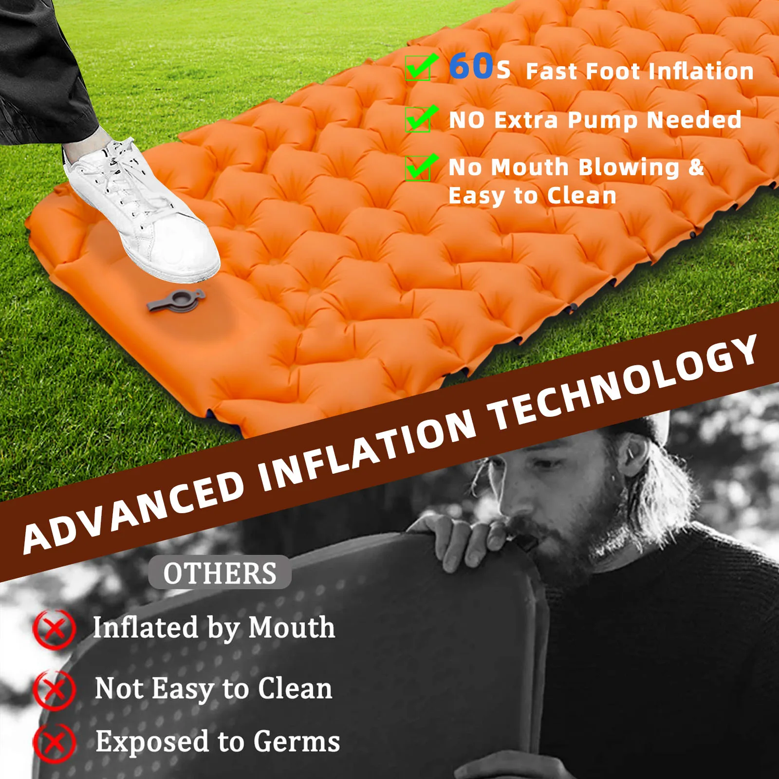 Hot Sell 10cm Thick Widened Self Inflating Sleeping Pad Sleeping Mat Foot Pump Camping Pad Outdoor Inflatable Camping Mat