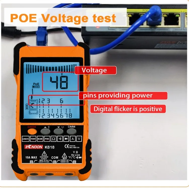 K618 500M Handheld Portable Cable Tester with LCD Display Analogs Digital Search POE Test Cable Pairing ID Pairing