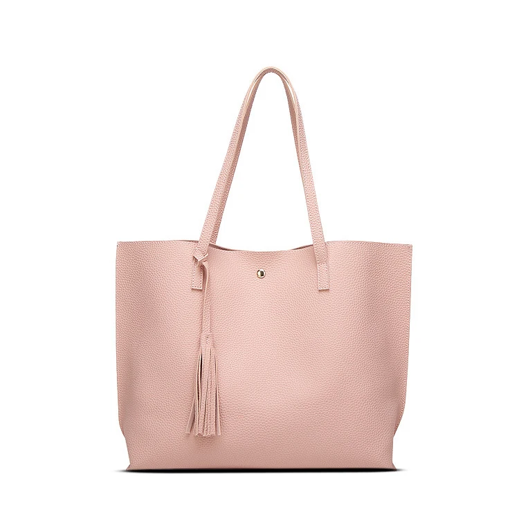 heavy duty extra large oversized leather tote bag plain synthetic pu leather ladies shoulder strap tote bag with tassel