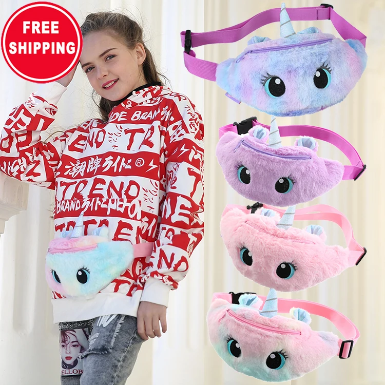 Gradient Color Unicorn Girls Travel Chest Bag Waist Bag Kids Plush Toys