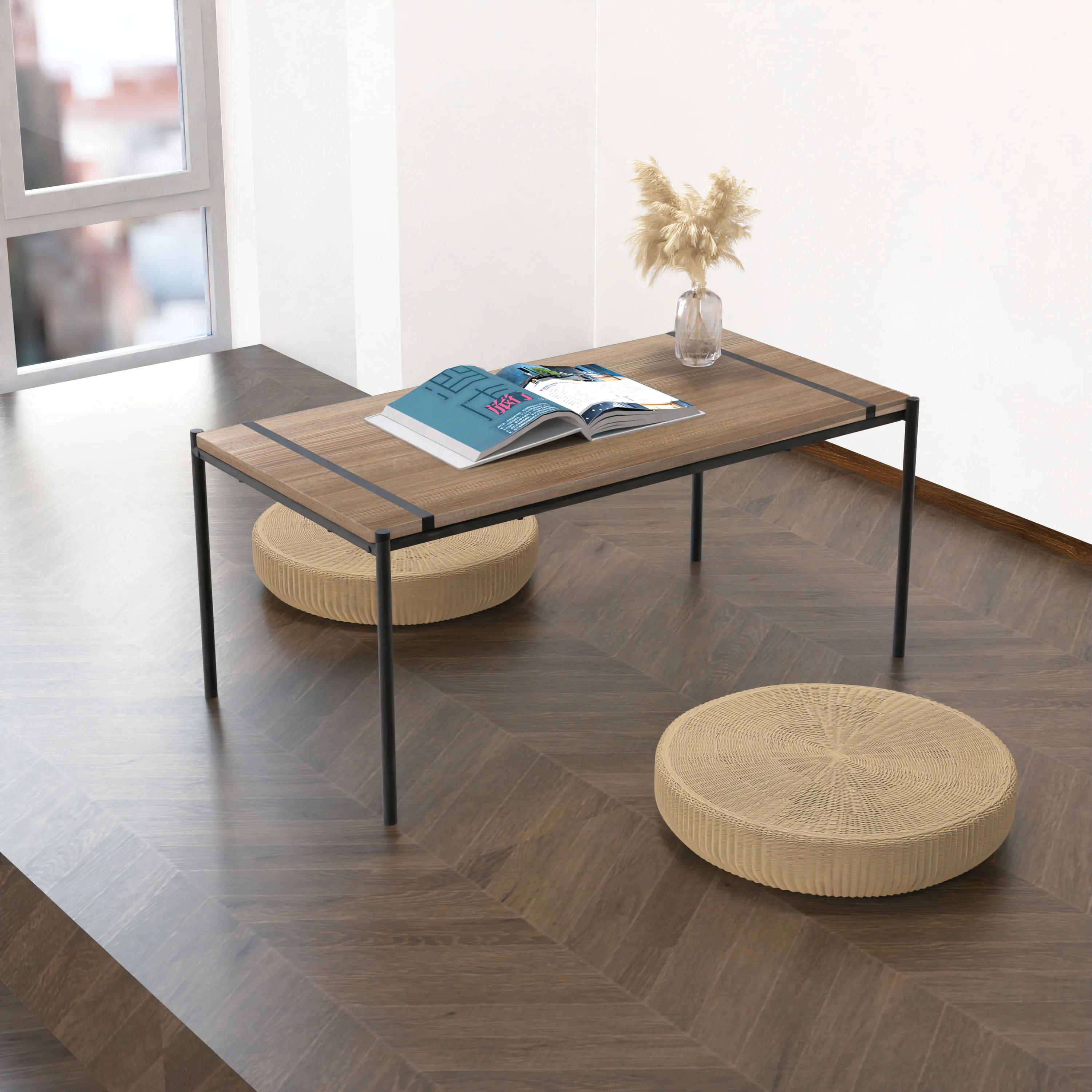 Simple Japanese Style Tatami Coffee Tables Floor Sitting Tea End Table Low Height Wooden Balcony Desk