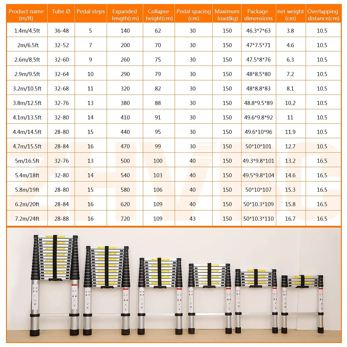 New Telescopic 3.8m Folding Aluminum Ladder Extension Ladder Escalera Telescopic Foldable Step Stairs Yellow Ladder