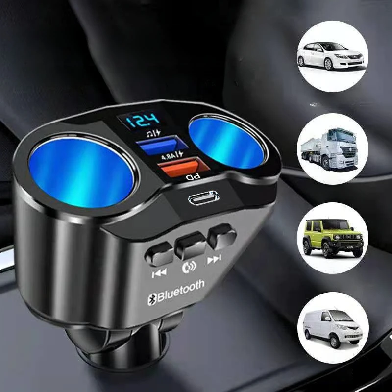 Double End Cigarette Lighter With 3 Jacks And Bluetooth Car Charger To Play Songs Bluetooth Speaker