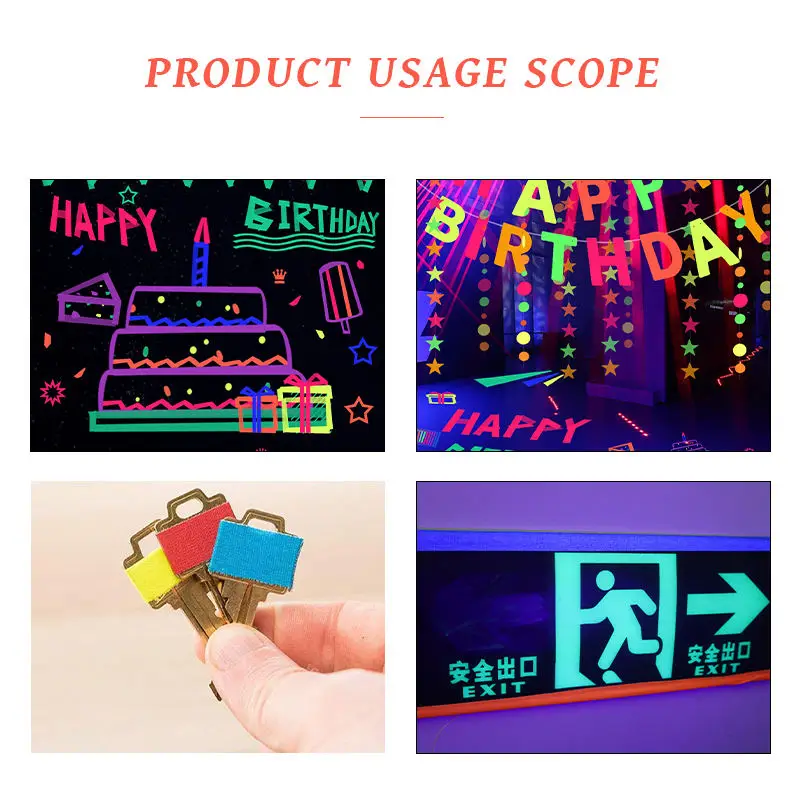 Nylon Cloth Fabric Fluorescent Tape Glow in the Dark UV Blacklight Reactive Glow Neon Tape for Party Art Fluorescent Gaffer Tape