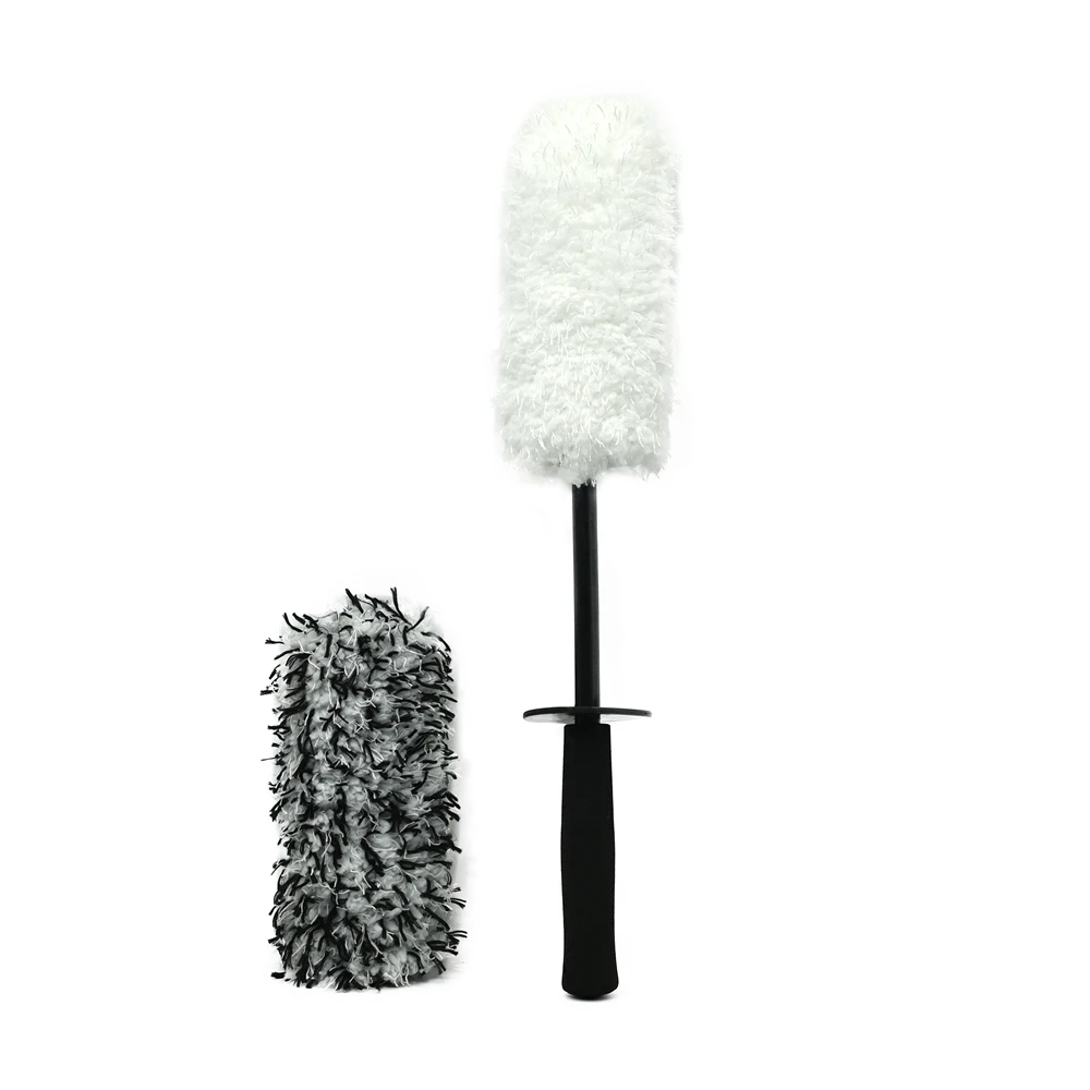 Car Care Flat Microfiber Wheel Brush Hub Cleaning Brush with Interchangeable Covers