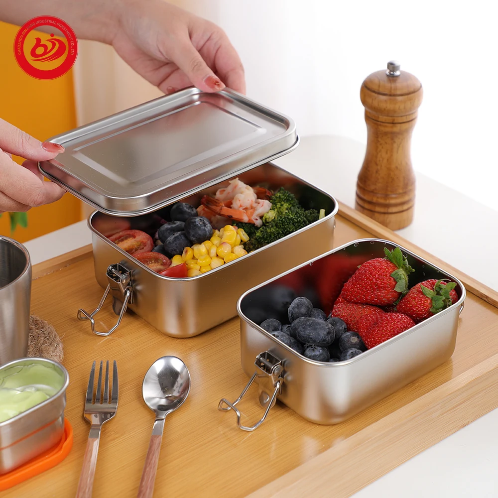 Camping Large Metal Bento Container with Divided Food Compartments Stainless Steel Lunch Box Kid for Adults
