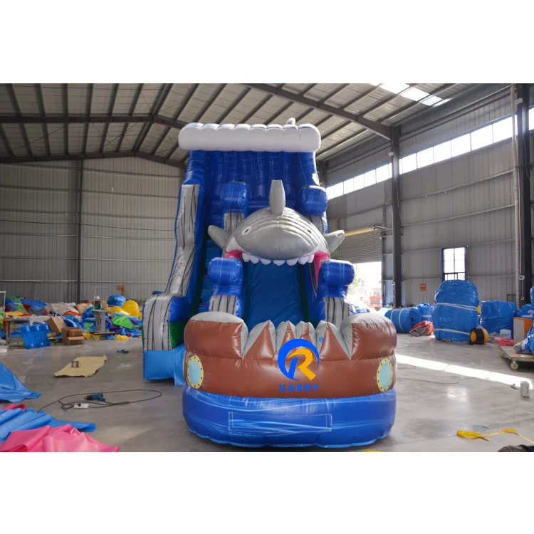 Hot Cute big toothy shark inflatable with slide Colorful inflatable big shark slide inflatable dry slide for kids and adult