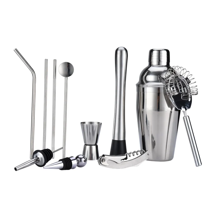 
Premium 550ml 18oz bamboo stand 13-piece stainless steel cocktail shaker set 