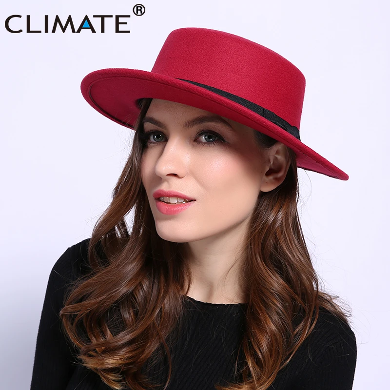 CLIMATE Women Cowboy Jazz Ladies Jazz Fashion Fedora Hats for Woman Man Fedoras Cap Polyester Woolen Cap Hat Cowboy Fedora