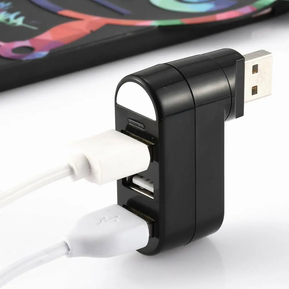 Mini 3 Port USB 2.0 Hub Rotating Splitter Adapter Hub For PC Laptop Mac Notebook