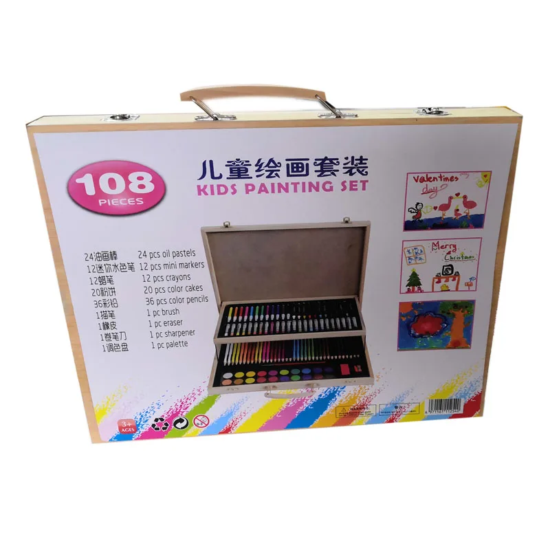 wooden wood 108PCS 108 pcs school art drawing stationery coloring set for kid