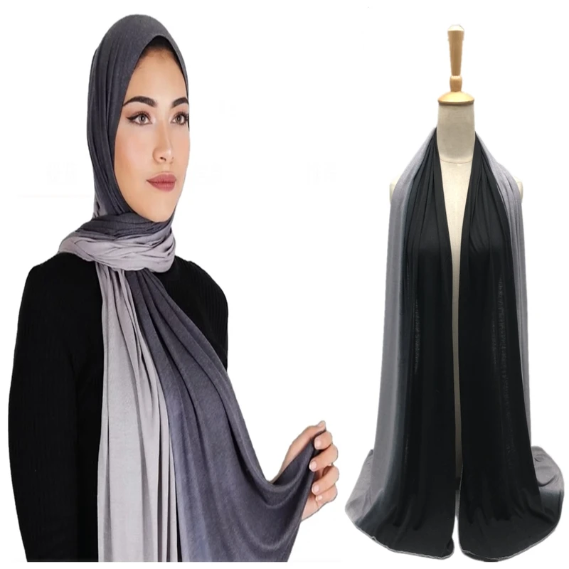 2021 Newest  Hijab Fashion Ombre Hijab  Gradient Color Cotton Jersey Scarves Hijab